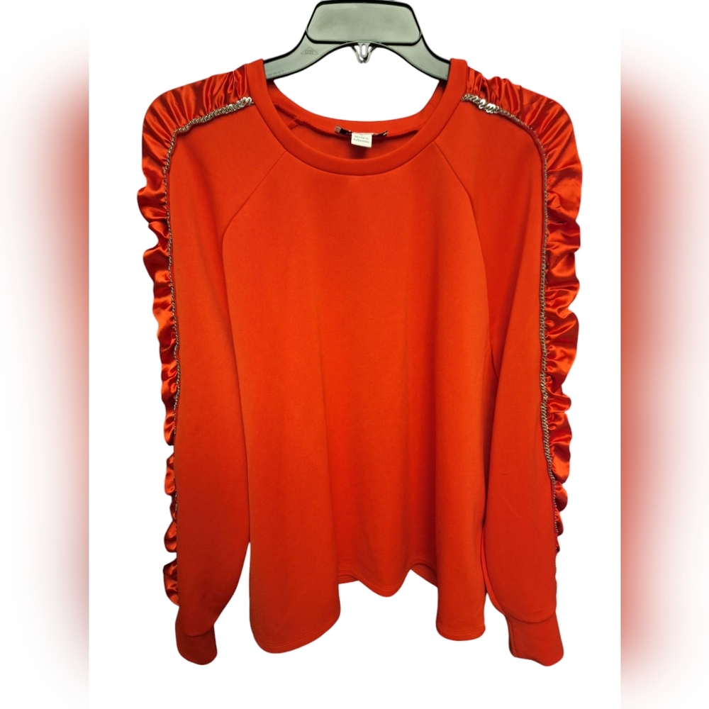 Women's Red Ruffle/sequin Sleeve Top